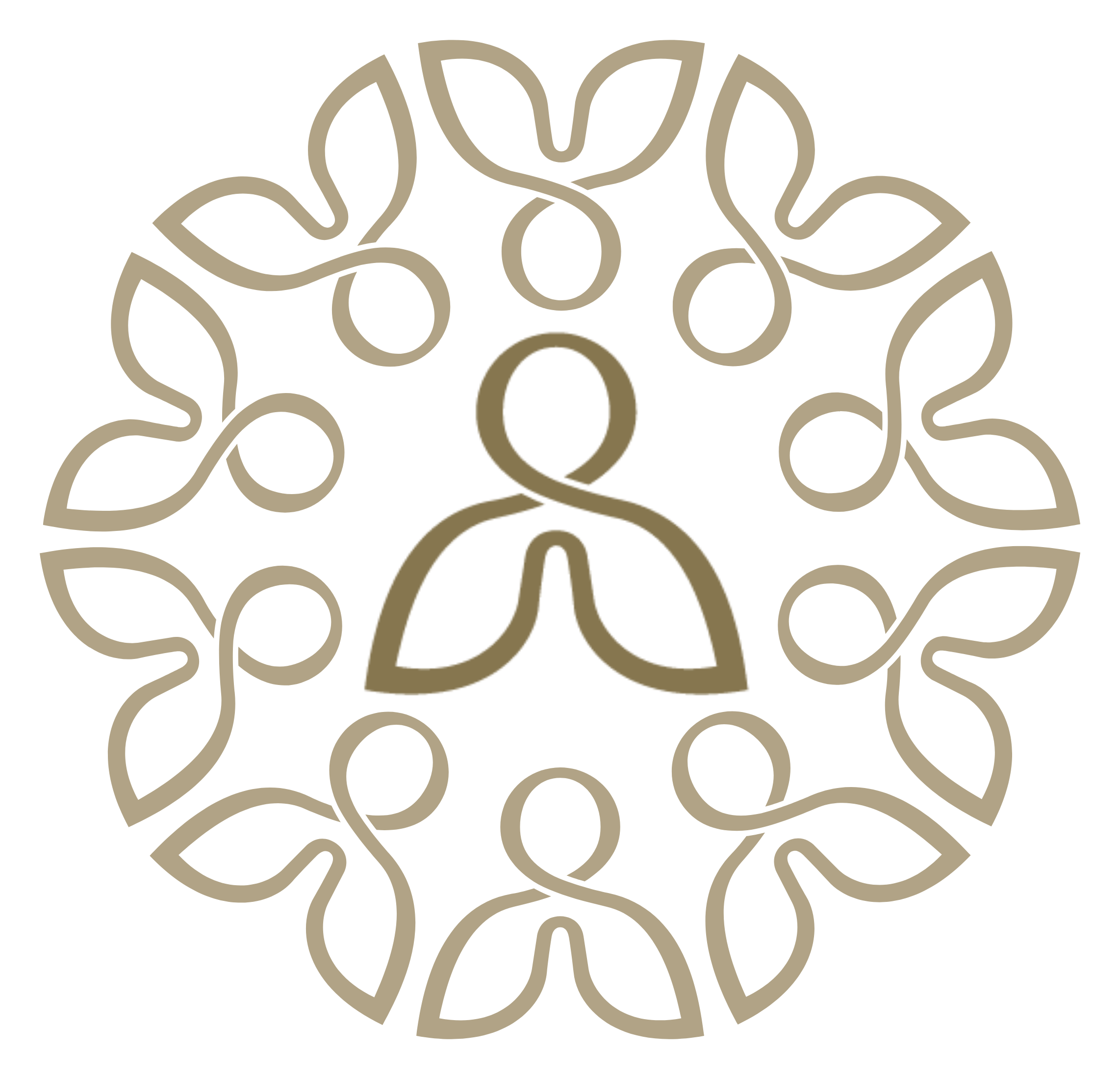 The HCFM mark with one bead enlarged to reveal the figure of a person at prayer
